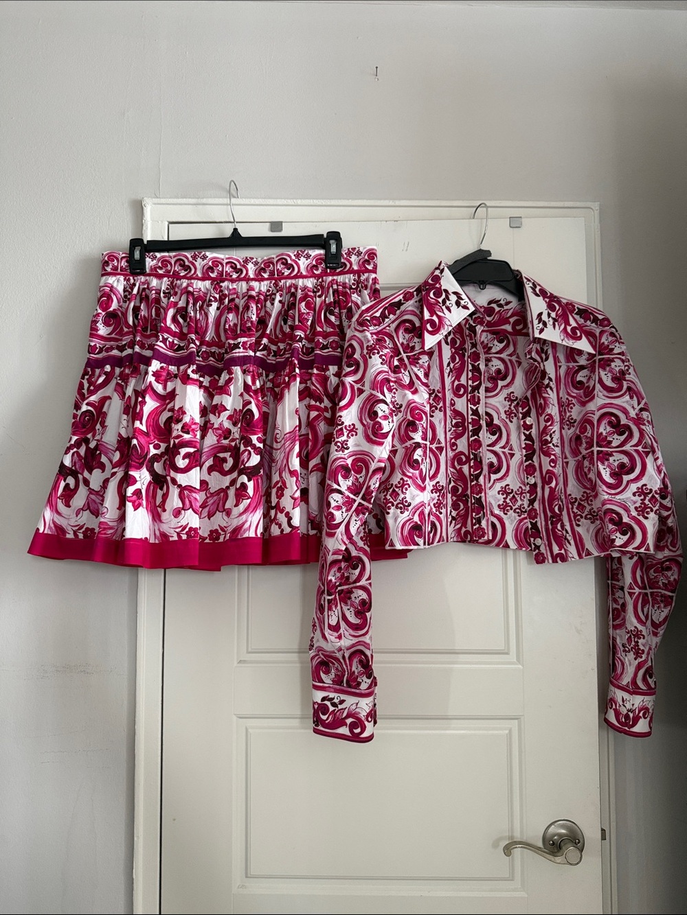 Dolce & Gabbana Pink and White Printed Skirt Set